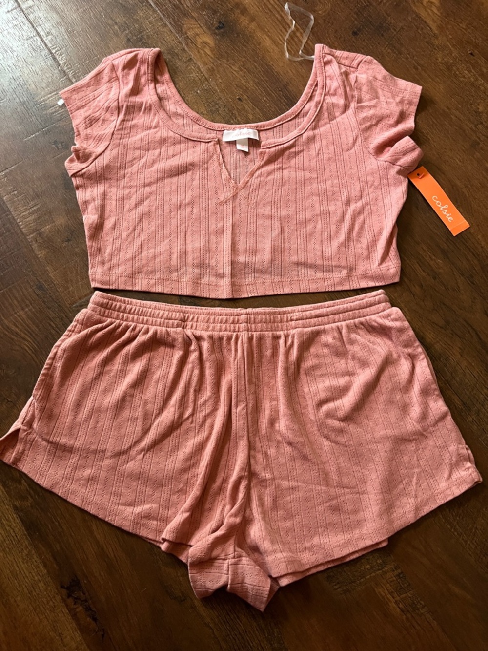 Colsie Ribbed Crop Top & Shorts Sleep Set - Dusty Rose